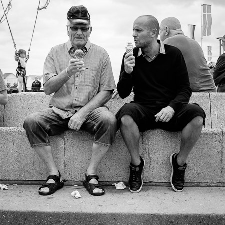 Two men and their ice cream cones - Ouistreham, Normandy. ©Valérie Jardin
